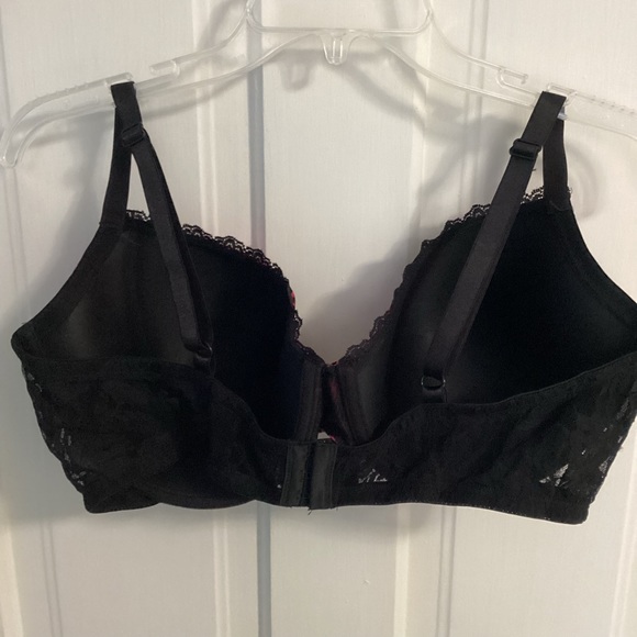 SMART & SEXY: black with pink floral pattern lightly lined bra size 42DD - Picture 2 of 6